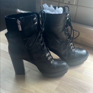 Vince Camuto Black Heeled Combat Boots